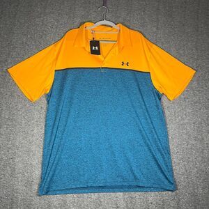 Under Armour Shirt Men XXL Blue Orange Playoff Polo Short Sleeve Loose Fit Golf